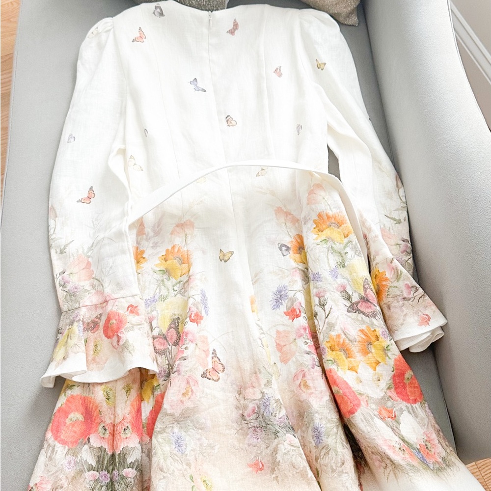 New! Zimmermann Tranquillity Butterfly Floral Linen Mini Dress - Picture 9 of 12